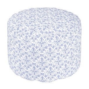 Custom Periwinkle Blue on White Decorative Floral Pouf