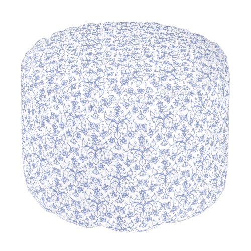 Custom Periwinkle Blue on White Decorative Floral Pouf