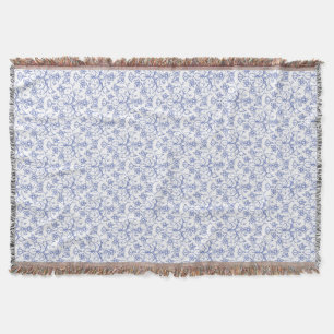 Custom Periwinkle Blue on White Decorative Floral Throw Blanket