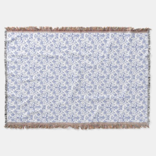 Custom Periwinkle Blue on White Decorative Floral Throw Blanket