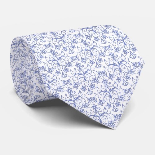Custom Periwinkle Blue on White Decorative Floral Tie