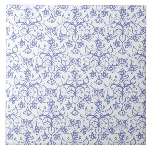 Custom Periwinkle Blue on White Decorative Floral Tile