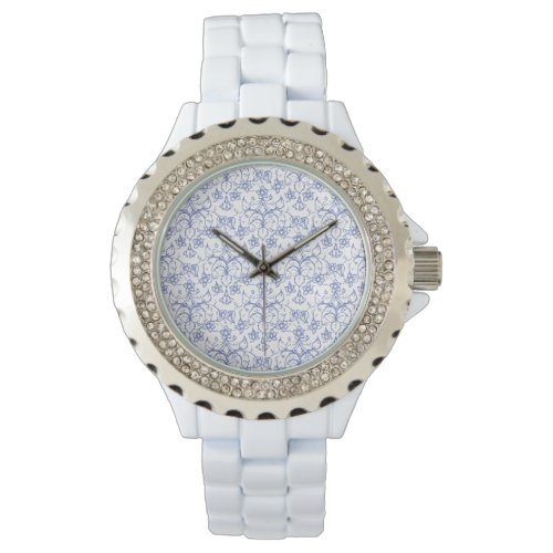 Custom Periwinkle Blue on White Decorative Floral Watch