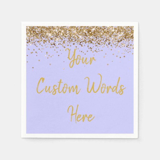 Custom Periwinkle Purple and Gold Birthday Party Napkins (Front)
