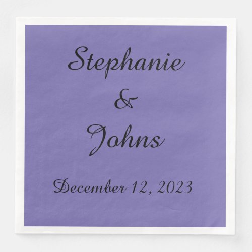 Custom Periwinkle Violet Wedding Bride Groom 2023 Paper Dinner Napkins