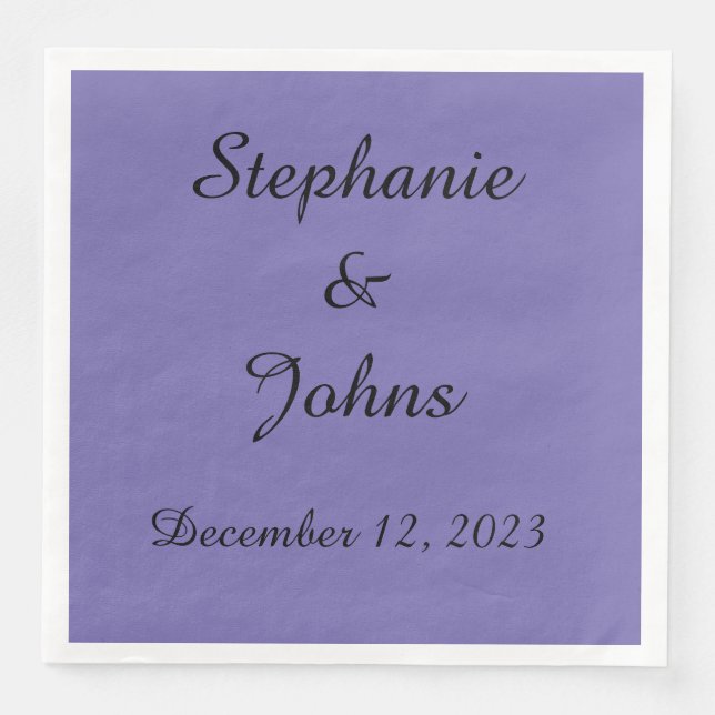 Custom Periwinkle Violet Wedding Bride Groom 2023 Paper Dinner Napkins (Front)