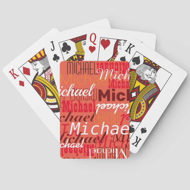Custom Personal Name Printed Allover Orange-Red Poker Cards (Back)