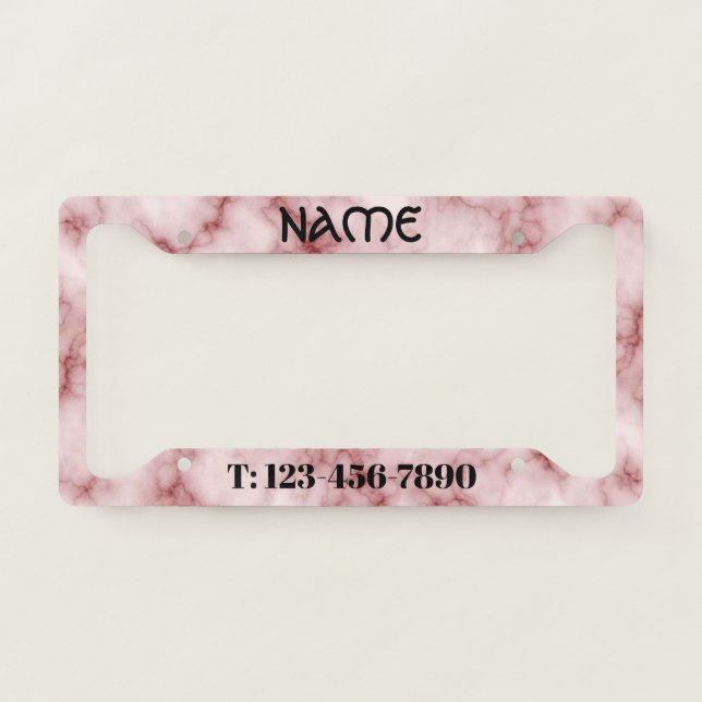 Custom Personal Pink Marble Small Business Beauty License Plate Frame (Front)