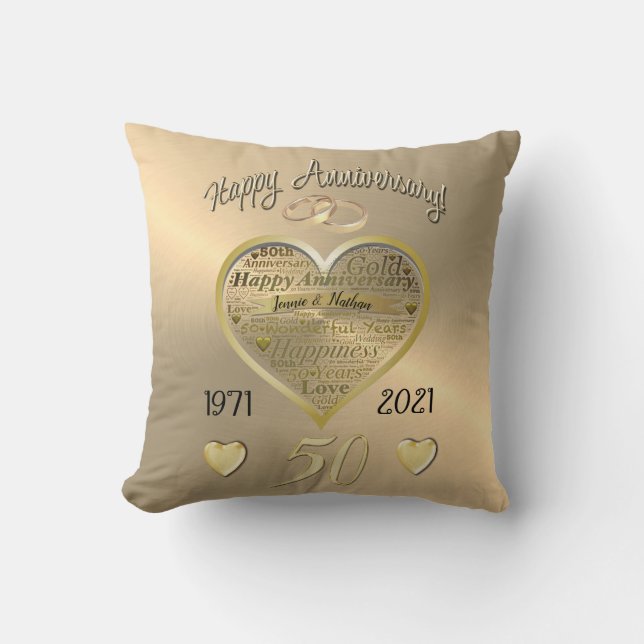 Custom Personalised 50th Wedding Anniversary Throw Pillow (Front)