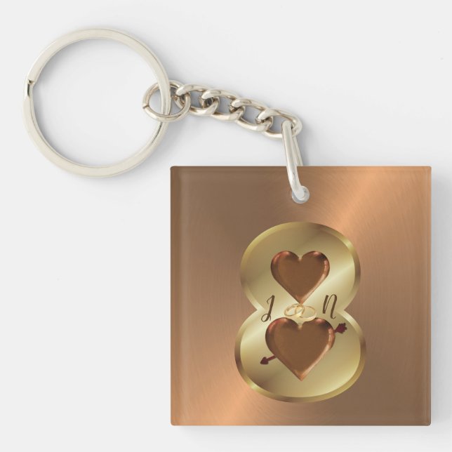 Custom Personalised 8th Bronze Anniversary Gift Keychain (Front)