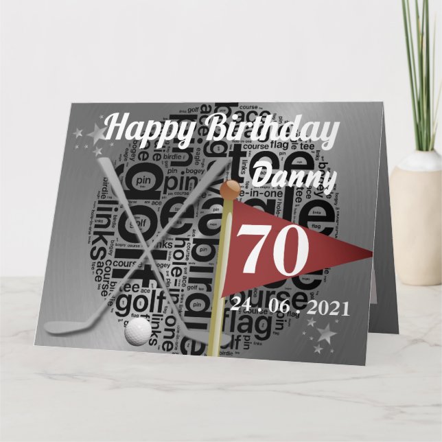 Custom Personalised Golf 70th Birthday Card (Front)
