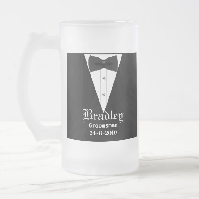 Custom Personalised Groomsmen Or Best Man Gift Frosted Glass Beer Mug (Left)