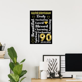 Custom Personalised Happy 90th Birthday Poster