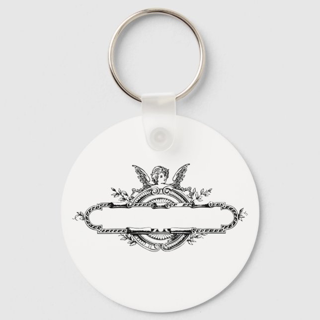 Custom personalize angel cherub fleur di lis print keychain (Front)