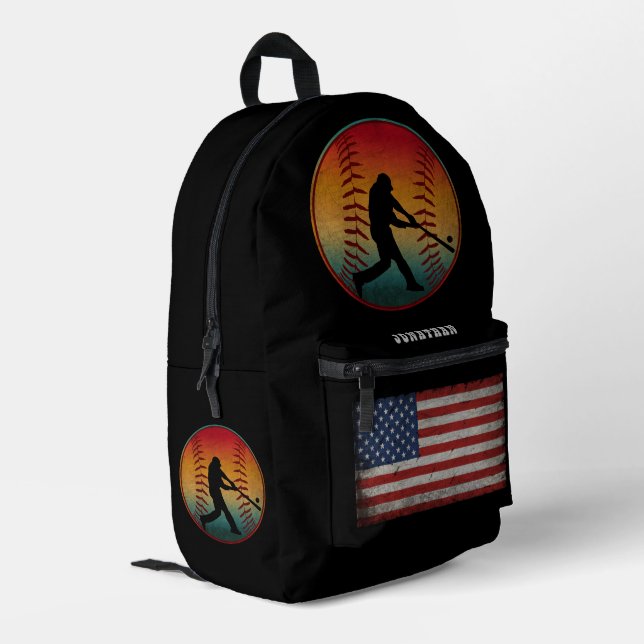 CUSTOM PERSONALIZE BASEBALL SPORTS VINTAGE PRINTED BACKPACK (Back Corner Left)
