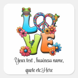 Custom Personalize Boho Frog Peace Groovy Hippie Square Sticker