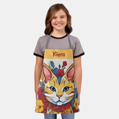 Custom Personalize Cat  Floral Aprons Girls Chef Apron