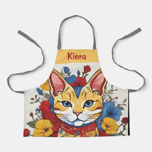 Custom Personalize Cat  Floral Aprons Girls Chef Apron