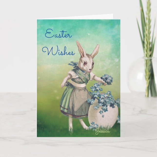 Custom Personalize EASTER Wishes Vintage Greetings Card (Front)