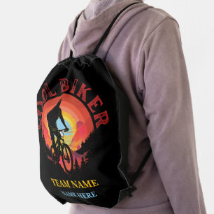Custom Personalize Name Cool Biker Biking Team Drawstring Bag