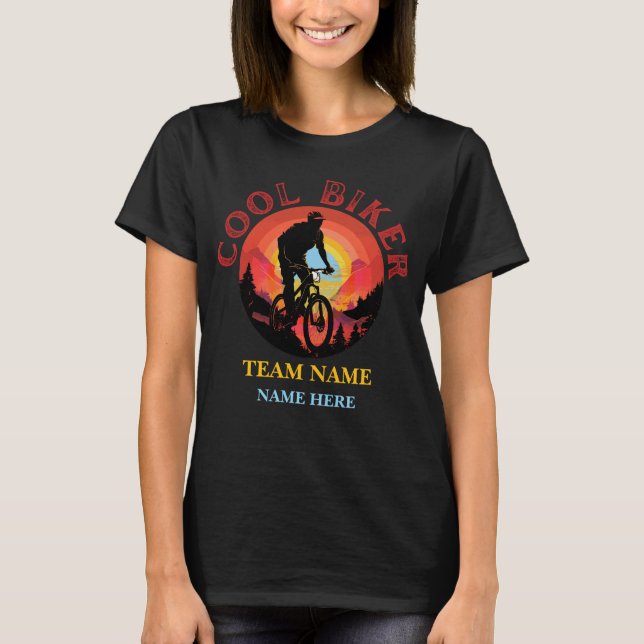Custom Personalize Name Cool Biker Biking Team T-Shirt (Front)