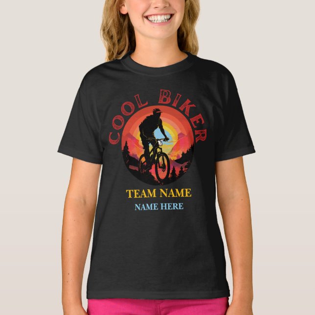 Custom Personalize Name Cool Biker Biking Team T-Shirt (Front)