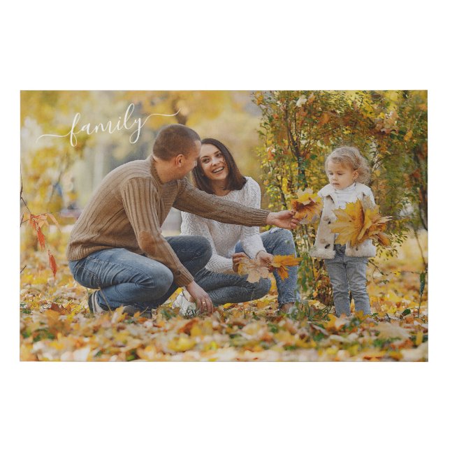 Custom Personalize Photo Template w/ Family Text Faux Canvas Print (Front)