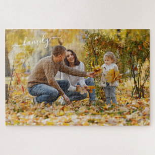 Custom Personalize Photo Template w/ Family Text Jigsaw Puzzle