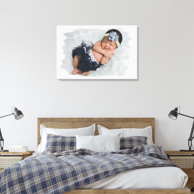 Custom Personalize Photo Template w/ So Loved Text Canvas Print (Insitu(Bedroom))