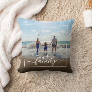 Custom Personalize Photo Template with Family Text Throw Pillow