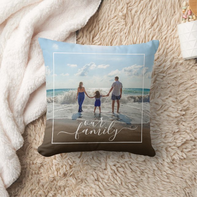 Custom Personalize Photo Template with Family Text Throw Pillow (Blanket)