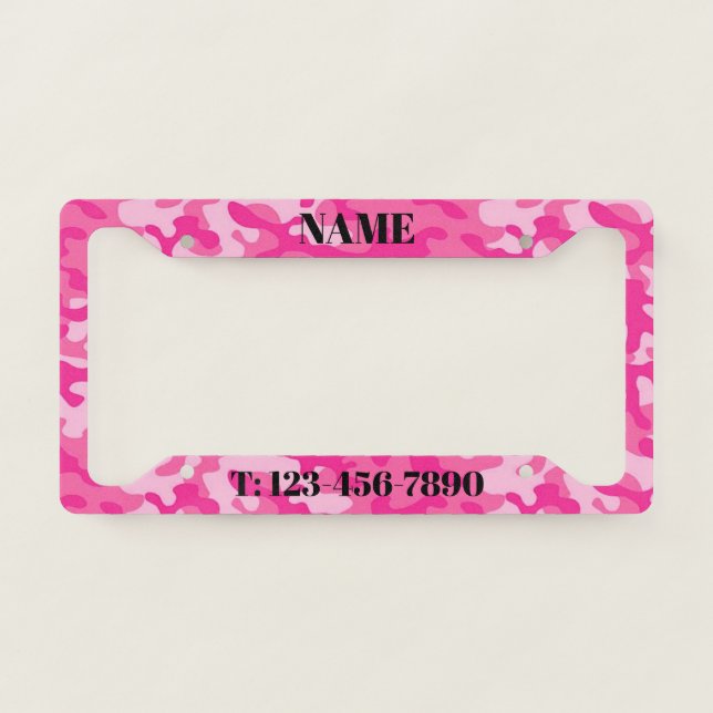 Custom Personalize Pink Camo Small Business Beauty License Plate Frame (Front)