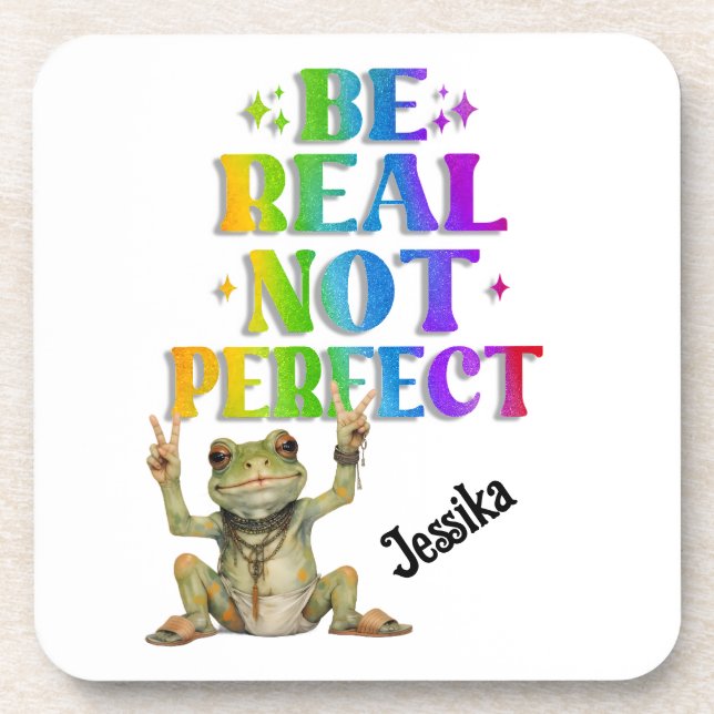 Custom Personalize Positive boho frog Hippie  Beverage Coaster (Front)