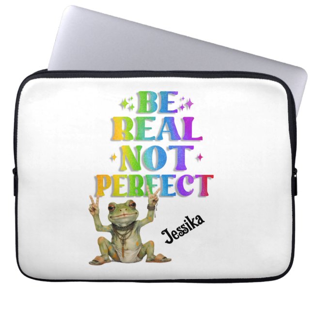 Custom Personalize Positive boho frog Hippie  Laptop Sleeve (Front)