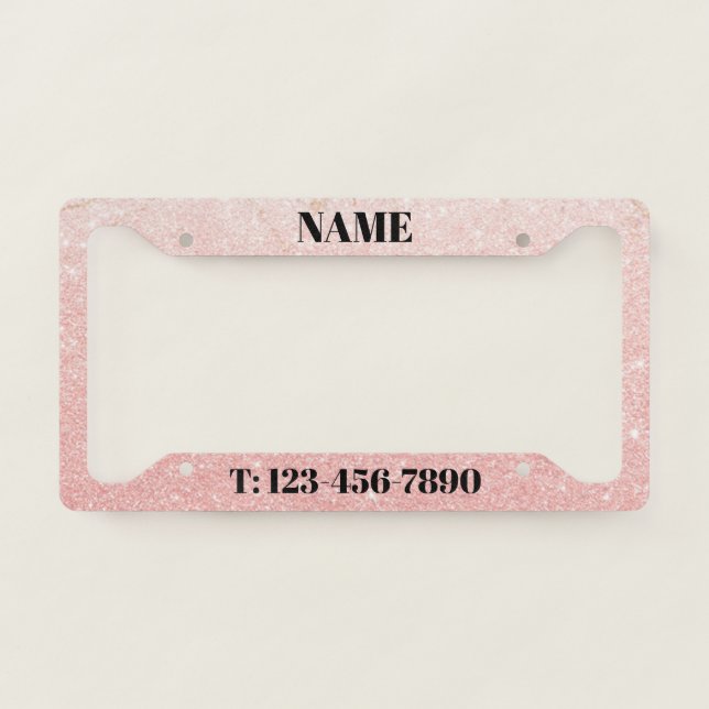 Custom Personalize Rose Pink Small Business Beauty License Plate Frame (Front)