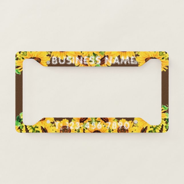 Custom Personalize Sunflower Small Business Garden License Plate Frame (Front)