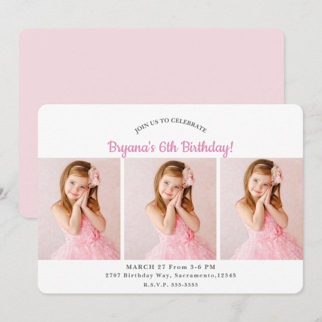 Custom Personalized 3 Photos Photo Birthday Party Invitation (Front/Back)