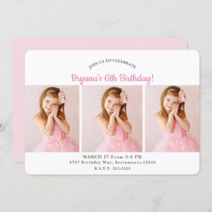 Custom Personalized 3 Photos Photo Birthday Party Invitation
