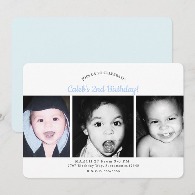 Custom Personalized 3 Photos Photo Birthday Party Invitation (Front/Back)