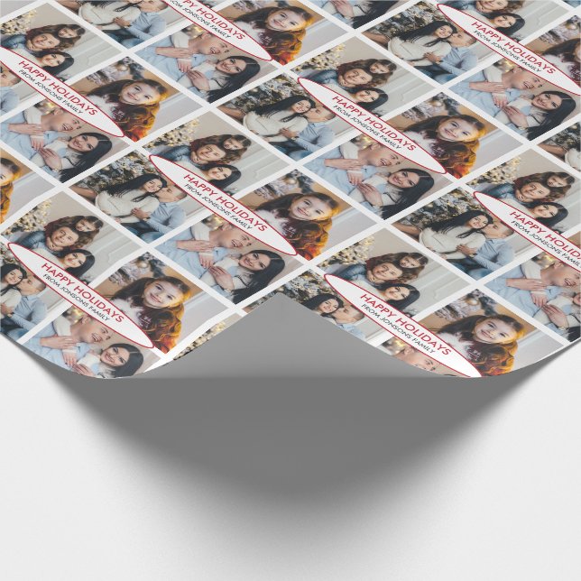 Custom Personalized 4 Photos Collage Christmas Wrapping Paper (Corner)
