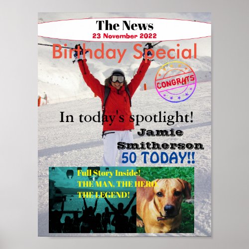 Custom Personalized 50th Birthday Magazine Cover  Poster