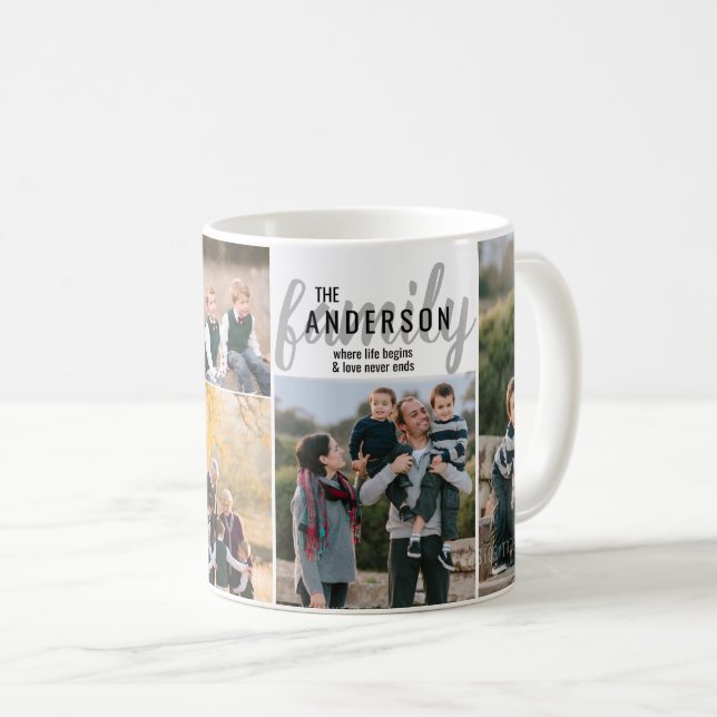 Custom Personalized 5 Photo Collage Family Quote Coffee Mug (Front Right)