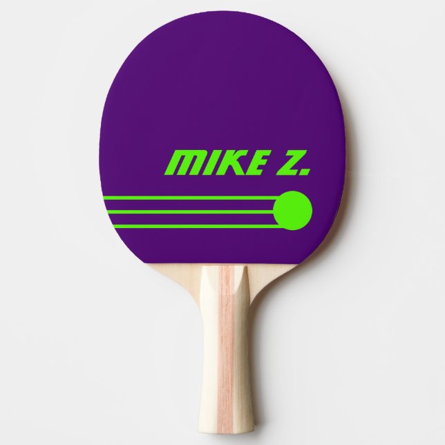 Custom Personalized Acid Green Name on Purple Ping Pong Paddle (Front)