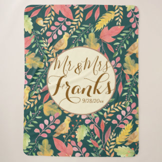 Custom Personalized Autumn Birds and Leaves Sherpa Blanket