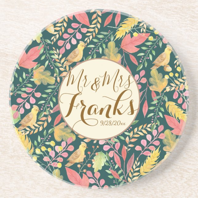 Custom Personalized Autumn Sandstone  Coaster (Front)