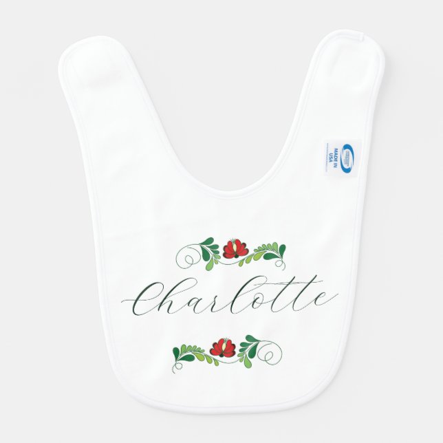Custom Personalized Baby Name Floral Design Baby Bib (Back)