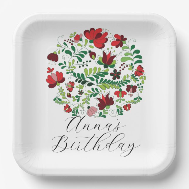 Custom Personalized Baby Name Floral Design  Paper Plates (Front)
