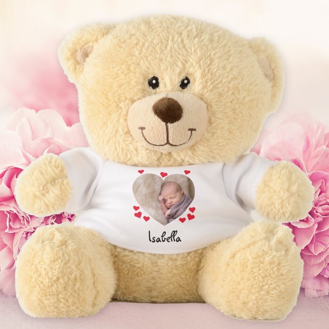 Custom Personalized Baby Photo Text Cute Hearts Teddy Bear (Custom Personalized Baby Photo Text Cute Hearts Teddy Bear)