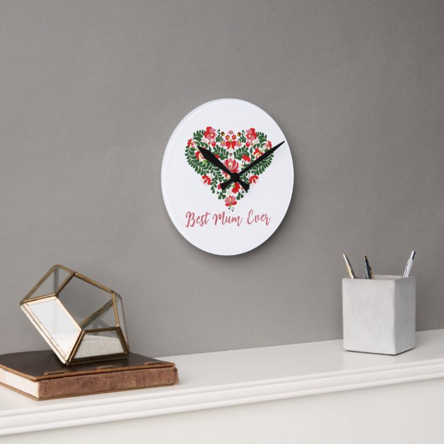 Custom Personalized Best Mum Ever Script text Round Clock (Office)