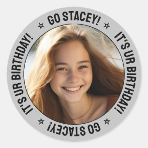 Custom Personalized Birthday Message, Name & Photo Classic Round Sticker